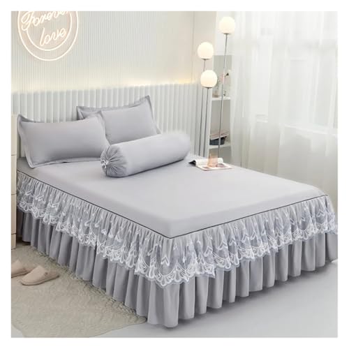 Bettrock Rüschen-Bettrock mit Kissenbezug, Fester Matratzenbezug, Bettwäsche, Spannbettlaken for Einzelbett, Doppelbett, Heimtextilien(Gray,200x220cm-1pc) von JTKSSCS