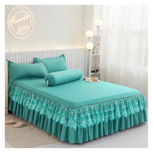 Bettrock Rüschen-Bettrock mit Kissenbezug, Fester Matratzenbezug, Bettwäsche, Spannbettlaken for Einzelbett, Doppelbett, Heimtextilien(Green,180x220cm-3pc) von JTKSSCS