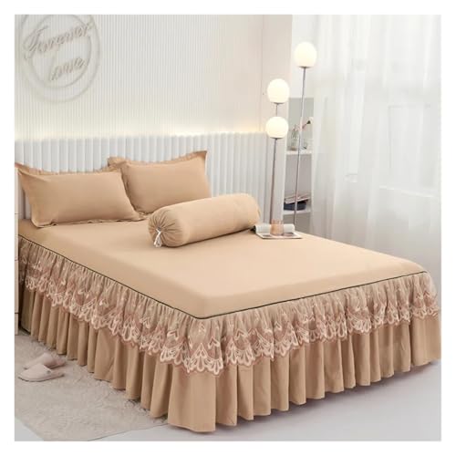 Bettrock Rüschen-Bettrock mit Kissenbezug, Fester Matratzenbezug, Bettwäsche, Spannbettlaken for Einzelbett, Doppelbett, Heimtextilien(Khaki,150x200cm-3pc) von JTKSSCS