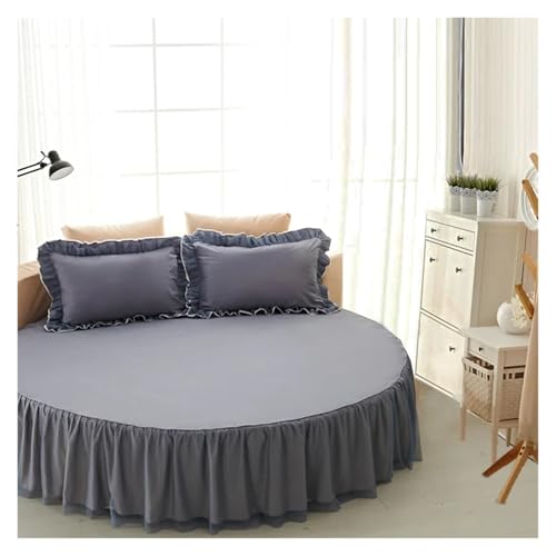 Bettrock Rundes Bett Spannbetttuch Baumwolle Gesteppte Tagesdecke Rutschfester Matratzenbezug Hotel Home Romantisches Bettlaken Bettröcke Mit Kissenbezug(1,3pcs Set 200cm) von JTKSSCS