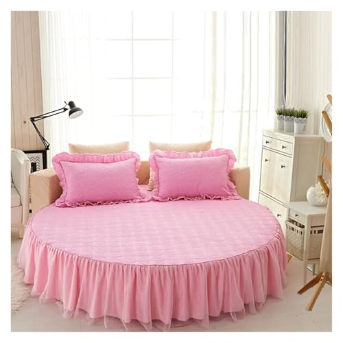 Bettrock Rundes Bett Spannbetttuch Baumwolle Gesteppte Tagesdecke Rutschfester Matratzenbezug Hotel Home Romantisches Bettlaken Bettröcke Mit Kissenbezug(10 Thicken,3pcs Set 200cm) von JTKSSCS
