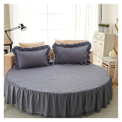 Bettrock Rundes Bett Spannbetttuch Baumwolle Gesteppte Tagesdecke Rutschfester Matratzenbezug Hotel Home Romantisches Bettlaken Bettröcke Mit Kissenbezug(11 Thicken,1pc 200cm Sheet) von JTKSSCS