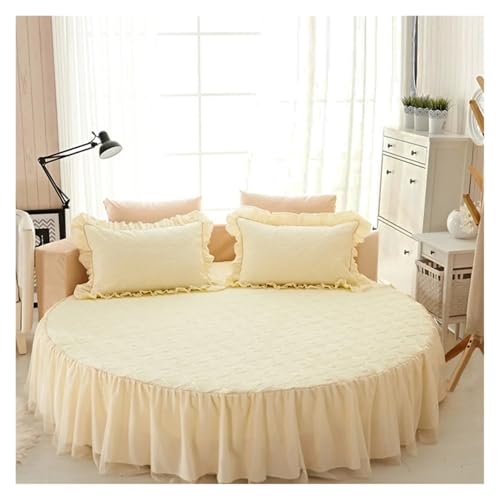 Bettrock Rundes Bett Spannbetttuch Baumwolle Gesteppte Tagesdecke Rutschfester Matratzenbezug Hotel Home Romantisches Bettlaken Bettröcke Mit Kissenbezug(13 Thicken,1pc 200cm Sheet) von JTKSSCS