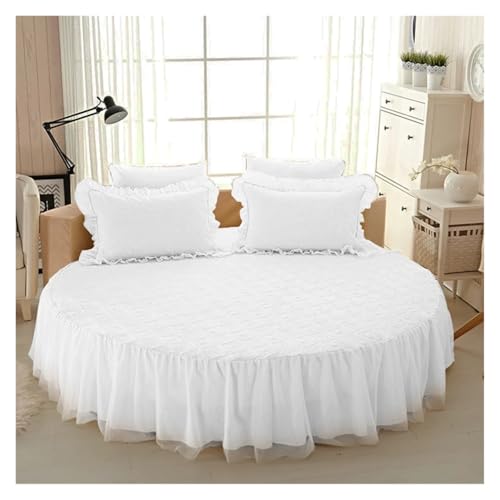 Bettrock Rundes Bett Spannbetttuch Baumwolle Gesteppte Tagesdecke Rutschfester Matratzenbezug Hotel Home Romantisches Bettlaken Bettröcke Mit Kissenbezug(14 Thicken,1pc 200cm Sheet) von JTKSSCS