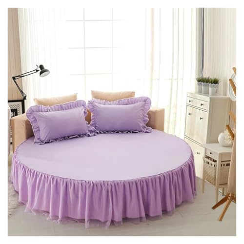 Bettrock Rundes Bett Spannbetttuch Baumwolle Gesteppte Tagesdecke Rutschfester Matratzenbezug Hotel Home Romantisches Bettlaken Bettröcke Mit Kissenbezug(6,1pc 220cm Sheet) von JTKSSCS