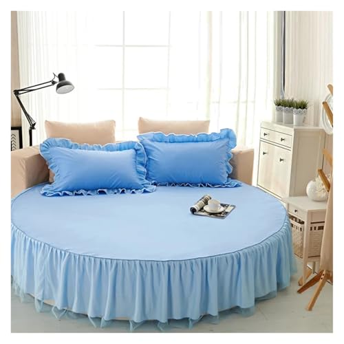 Bettrock Rundes Bett Spannbetttuch Baumwolle Gesteppte Tagesdecke Rutschfester Matratzenbezug Hotel Home Romantisches Bettlaken Bettröcke Mit Kissenbezug(7,1pc 200cm Sheet) von JTKSSCS
