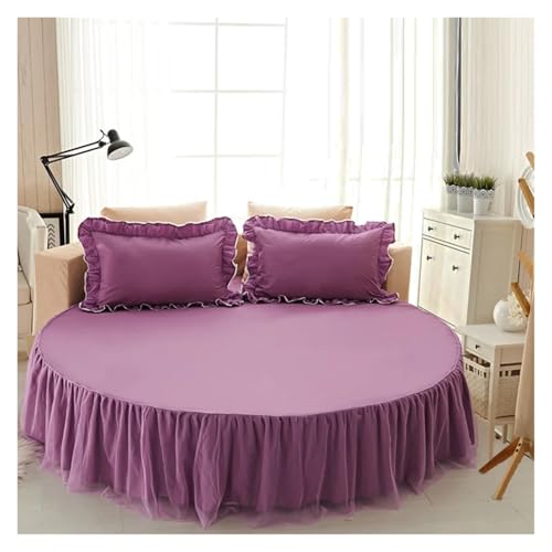 Bettrock Rundes Bett Spannbetttuch Baumwolle Gesteppte Tagesdecke Rutschfester Matratzenbezug Hotel Home Romantisches Bettlaken Bettröcke Mit Kissenbezug(9,1pc 200cm Sheet) von JTKSSCS