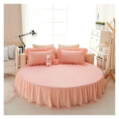 Bettrock Rundes Bett Spannbetttuch Baumwolle Gesteppte Tagesdecke Rutschfester Matratzenbezug Hotel Home Romantisches Bettlaken Bettröcke Mit Kissenbezug(Color 01,1pc 220cm Sheet) von JTKSSCS