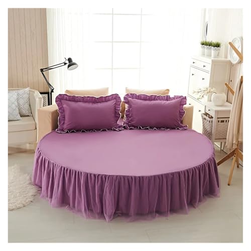Bettrock Rundes Bett Spannbetttuch Baumwolle Gesteppte Tagesdecke Rutschfester Matratzenbezug Hotel Home Romantisches Bettlaken Bettröcke Mit Kissenbezug(Color-03,3pcs Set 200cm) von JTKSSCS
