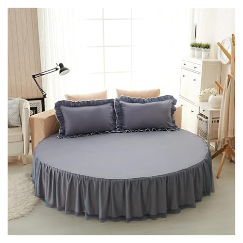 Bettrock Rundes Bett Spannbetttuch Baumwolle Gesteppte Tagesdecke Rutschfester Matratzenbezug Hotel Home Romantisches Bettlaken Bettröcke Mit Kissenbezug(Color-05,1pc 200cm Sheet) von JTKSSCS