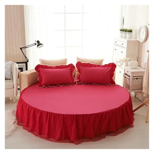 Bettrock Rundes Bett Spannbetttuch Baumwolle Gesteppte Tagesdecke Rutschfester Matratzenbezug Hotel Home Romantisches Bettlaken Bettröcke Mit Kissenbezug(Color-06,1pc 220cm Sheet) von JTKSSCS