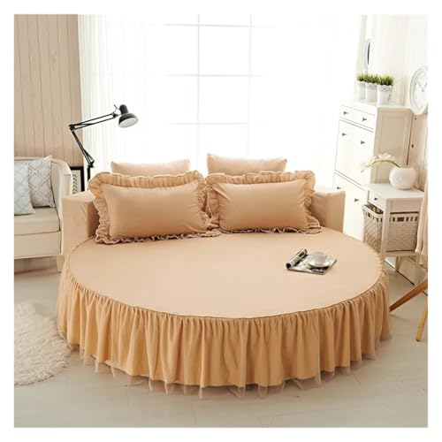 Bettrock Rundes Bett Spannbetttuch Baumwolle Gesteppte Tagesdecke Rutschfester Matratzenbezug Hotel Home Romantisches Bettlaken Bettröcke Mit Kissenbezug(Color-10,3pcs Set 200cm) von JTKSSCS