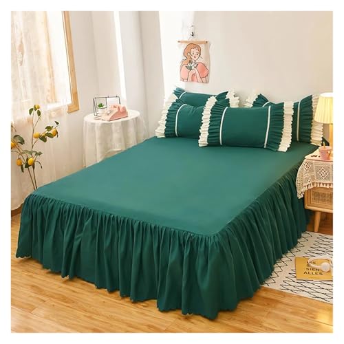 Bettrock Schlicht gefärbter Bettrock mit elastischen, rosafarbenen, einfarbigen Mädchen- und Damen-Prinzessinnenbettlaken-Rüschen(Green 1,Only 2 Pillowcase) von JTKSSCS