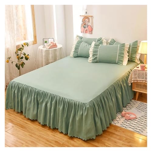Bettrock Schlicht gefärbter Bettrock mit elastischen, rosafarbenen, einfarbigen Mädchen- und Damen-Prinzessinnenbettlaken-Rüschen(Green 2,1 Pc Skirt 180x200cm) von JTKSSCS
