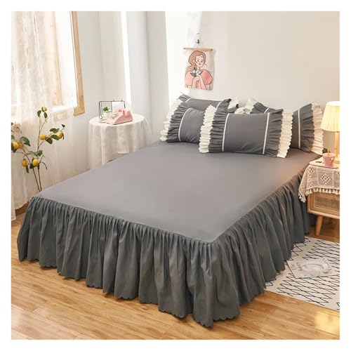 Bettrock Schlicht gefärbter Bettrock mit elastischen, rosafarbenen, einfarbigen Mädchen- und Damen-Prinzessinnenbettlaken-Rüschen(Grey,1 Pc Skrit 150x200cm) von JTKSSCS