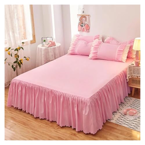 Bettrock Schlicht gefärbter Bettrock mit elastischen, rosafarbenen, einfarbigen Mädchen- und Damen-Prinzessinnenbettlaken-Rüschen(Pink 1,Only 2 Pillowcase) von JTKSSCS