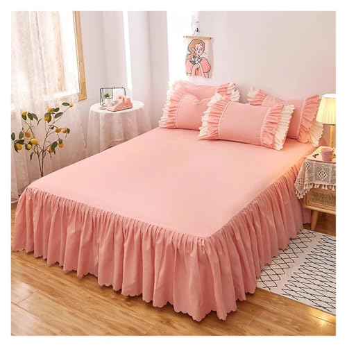 Bettrock Schlicht gefärbter Bettrock mit elastischen, rosafarbenen, einfarbigen Mädchen- und Damen-Prinzessinnenbettlaken-Rüschen(Pink 2,1 Pc Skirt 120x200cm) von JTKSSCS