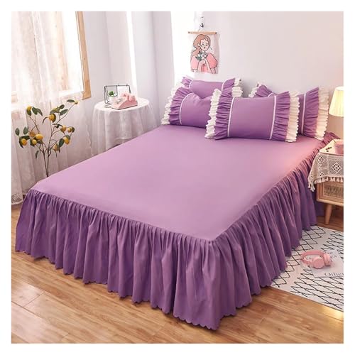 Bettrock Schlicht gefärbter Bettrock mit elastischen, rosafarbenen, einfarbigen Mädchen- und Damen-Prinzessinnenbettlaken-Rüschen(Purple,1 Pc Skrit 150x200cm) von JTKSSCS
