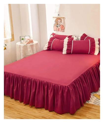 Bettrock Schlicht gefärbter Bettrock mit elastischen, rosafarbenen, einfarbigen Mädchen- und Damen-Prinzessinnenbettlaken-Rüschen(Red,1 Pc Skirt 180x200cm) von JTKSSCS