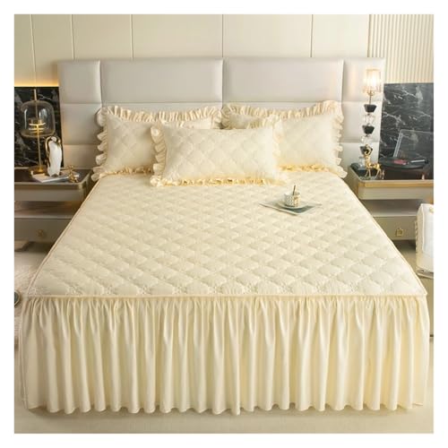 Bettrock Verdickter Bettrock, einfarbige Bettdecke, gesteppter Matratzenschoner, Tagesdecke(4,King 180x220cm 1pc) von JTKSSCS