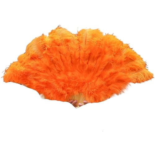 Damen Fächer Feder 1-2 STÜCKE Federfächer 90-130 cm Große Hand Faltfächer Karneval Bühnenauftritt Zubehör(Orange,130CM 2PCS) von JTKSSCS