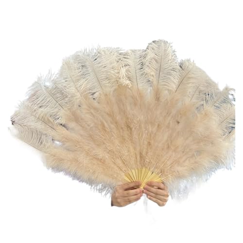 Damen Fächer Feder 100 * 60 cm roter Federfächer mit 13 Knochen for Hochzeiten, faltbar, Handventilatoren, DIY-Handwerk, Bühnenaufführungs-Requisiten(Champagne,100CM Right 1PCS) von JTKSSCS