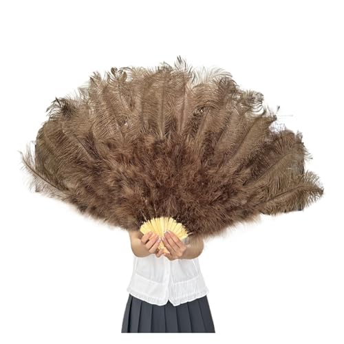Damen Fächer Feder 100 * 60 cm roter Federfächer mit 13 Knochen for Hochzeiten, faltbar, Handventilatoren, DIY-Handwerk, Bühnenaufführungs-Requisiten(Coffee,100CM 2PCS) von JTKSSCS