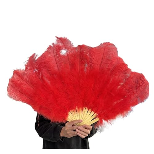 Damen Fächer Feder 100 * 60 cm roter Federfächer mit 13 Knochen for Hochzeiten, faltbar, Handventilatoren, DIY-Handwerk, Bühnenaufführungs-Requisiten(Red,100CM Right 2PCS) von JTKSSCS