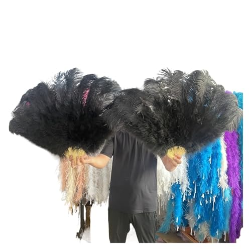 Damen Fächer Feder 13 Knochen Große Federn Fächer Tanzen Fächer Federn Faltfächer Bühnenshow Requisiten Dekoration Zubehör 100 Cm/130 Cm(Black,1 Pcs 100CM) von JTKSSCS