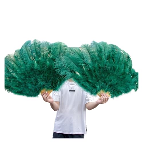 Damen Fächer Feder 13 Knochen Große Federn Fächer Tanzen Fächer Federn Faltfächer Bühnenshow Requisiten Dekoration Zubehör 100 Cm/130 Cm(Green,2 Pcs 130CM) von JTKSSCS