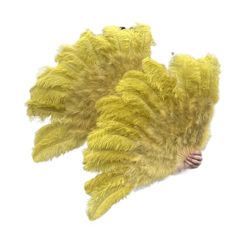 Damen Fächer Feder 13 Knochen Große Federn Fächer Tanzen Fächer Federn Faltfächer Bühnenshow Requisiten Dekoration Zubehör 100 Cm/130 Cm(Olive Green,1 Pcs 130CM) von JTKSSCS