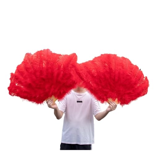 Damen Fächer Feder 13 Knochen Große Federn Fächer Tanzen Fächer Federn Faltfächer Bühnenshow Requisiten Dekoration Zubehör 100 Cm/130 Cm(Red,2 Pcs 100CM) von JTKSSCS