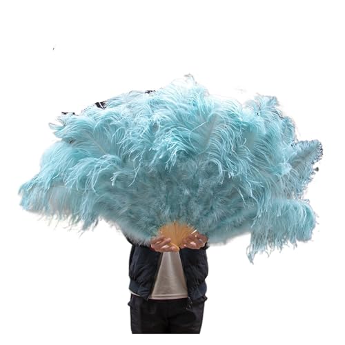 Damen Fächer Feder Extra große Federfächer, flauschiger 13-Knochen-Handfederfächer for Hochzeit, Party, Bühnenaufführung, Requisiten(27 light blue,100CM 1PCS) von JTKSSCS