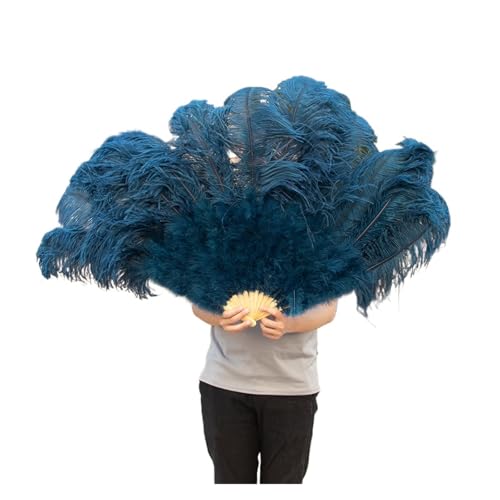 Damen Fächer Feder Extra große Federfächer, flauschiger 13-Knochen-Handfederfächer for Hochzeit, Party, Bühnenaufführung, Requisiten(Deep biue,130CM 1PCS) von JTKSSCS