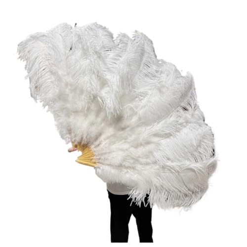 Damen Fächer Feder Extra große Federfächer, flauschiger 13-Knochen-Handfederfächer for Hochzeit, Party, Bühnenaufführung, Requisiten(White,100CM 1PCS) von JTKSSCS