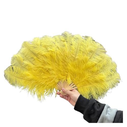 Damen Fächer Feder Flauschiger weiß-schwarzer Federfächer, 70 cm x 40 cm, handgefalteter Federfächer for Party, Tanz, Show, Performance, DIY-Requisiten(Yellow,2 PCS 70cmx40cm) von JTKSSCS