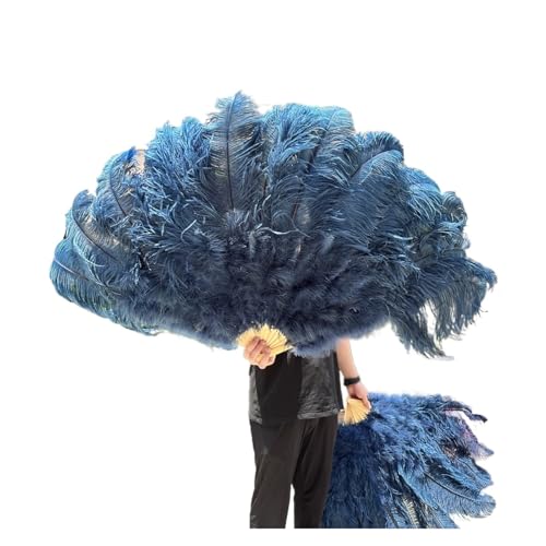Damen Fächer Feder Großer 13-Knochen-Fuffly-Feder-Fächer, 100 cm, 130 cm, rosafarbener Handfeder-Fächer for Hochzeit, Party, Bühnenauftritt, Requisiten(Deep Blue,100CM leftRight 2PC) von JTKSSCS