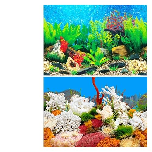 JTKSSCS Aquarium RüCkwand Aquarium Landschaft Poster Fisch Tank Hintergrund Aufkleber doppelseitige Ozean Meer Pflanzen Aquarium Dekor(Color2) von JTKSSCS