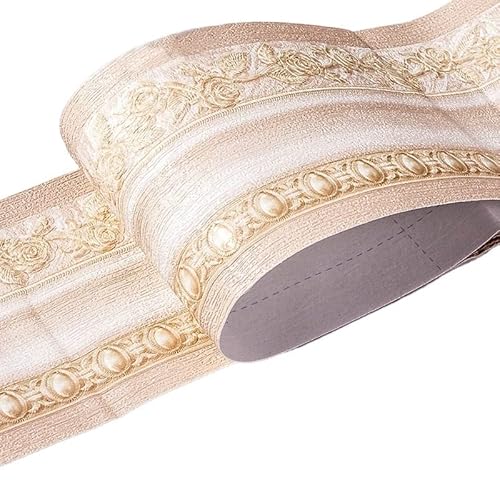JTKSSCS BordüRe Selbstklebend 1 Rolle/Pack Taille Bordüre Wasserdichte Wandaufkleber 3D Relief Rustikale Fliesen Wohnzimmer Badezimmer 5M Länge Selbstklebende Linie(Beige european style) von JTKSSCS