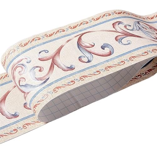 JTKSSCS BordüRe Selbstklebend 1 Rolle/Pack Taille Bordüre Wasserdichte Wandaufkleber 3D Relief Rustikale Fliesen Wohnzimmer Badezimmer 5M Länge Selbstklebende Linie(Beige vine flower) von JTKSSCS