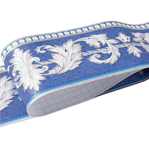 JTKSSCS BordüRe Selbstklebend 1 Rolle/Pack Taille Bordüre Wasserdichte Wandaufkleber 3D Relief Rustikale Fliesen Wohnzimmer Badezimmer 5M Länge Selbstklebende Linie(Blue eucalyptus leaf) von JTKSSCS