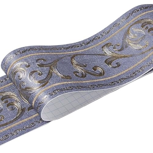 JTKSSCS BordüRe Selbstklebend 1 Rolle/Pack Taille Bordüre Wasserdichte Wandaufkleber 3D Relief Rustikale Fliesen Wohnzimmer Badezimmer 5M Länge Selbstklebende Linie(Blue vine flower) von JTKSSCS