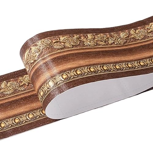 JTKSSCS BordüRe Selbstklebend 1 Rolle/Pack Taille Bordüre Wasserdichte Wandaufkleber 3D Relief Rustikale Fliesen Wohnzimmer Badezimmer 5M Länge Selbstklebende Linie(Dark brown european) von JTKSSCS