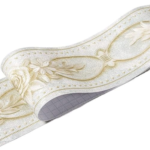 JTKSSCS BordüRe Selbstklebend 1 Rolle/Pack Taille Bordüre Wasserdichte Wandaufkleber 3D Relief Rustikale Fliesen Wohnzimmer Badezimmer 5M Länge Selbstklebende Linie(Green peony) von JTKSSCS