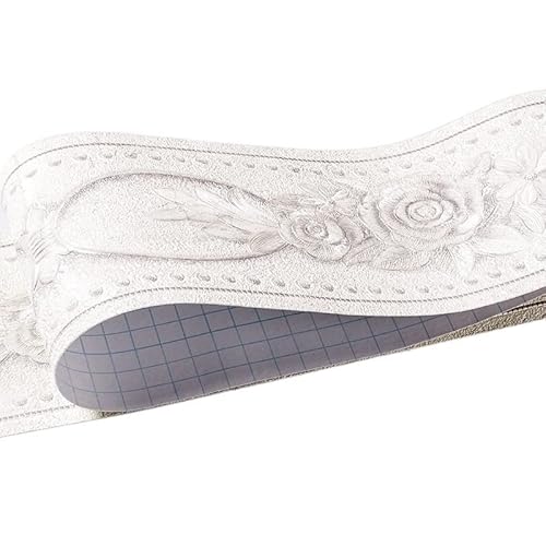 JTKSSCS BordüRe Selbstklebend 1 Rolle/Pack Taille Bordüre Wasserdichte Wandaufkleber 3D Relief Rustikale Fliesen Wohnzimmer Badezimmer 5M Länge Selbstklebende Linie(White peony) von JTKSSCS