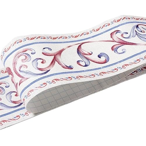 JTKSSCS BordüRe Selbstklebend 1 Rolle/Pack Taille Bordüre Wasserdichte Wandaufkleber 3D Relief Rustikale Fliesen Wohnzimmer Badezimmer 5M Länge Selbstklebende Linie(White vine flower) von JTKSSCS