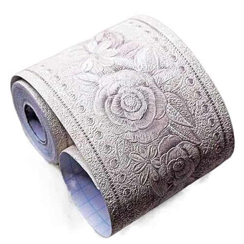 JTKSSCS BordüRe Selbstklebend DIY geprägte Wandbordüren-Aufkleber, Vinyl, wasserdicht, Heimdekoration, selbstklebend, Tapete, Fuß, Taillenlinie, Aufkleber, Küchendekoration(YX-white peony) von JTKSSCS