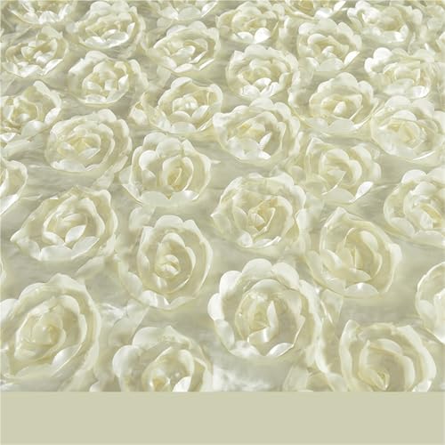 JTKSSCS Hochzeitsteppich 10M Hochzeit Teppich Satin Stoff 3D Rose Blume Gang Rot Party Hintergrund Tisch Abdeckung Dekoration(Milky White) von JTKSSCS