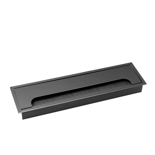 JTKSSCS Kabeldurchführung Tisch-Einfädelbox aus Aluminiumlegierung, 80 mm, mit Bürste, Kabel-Einfädelbox mit Kabeltülle, Lochabdeckung, Auslassanschluss(Black 80x280mm) von JTKSSCS