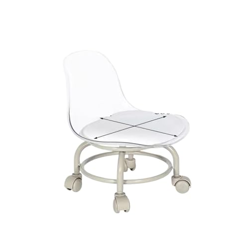JTKSSCS Niedriger Rollhocker Mit Rollen Haushalt Kleiner Hocker Rückenlehne Universal Rad Weiche Bank Kleiner Stuhl Riemenscheibe Niedriger Hocker(Acrylic White) von JTKSSCS